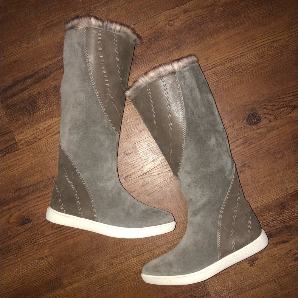 NAYA Taupe Suede Fur Knee High Tall Winter Boots